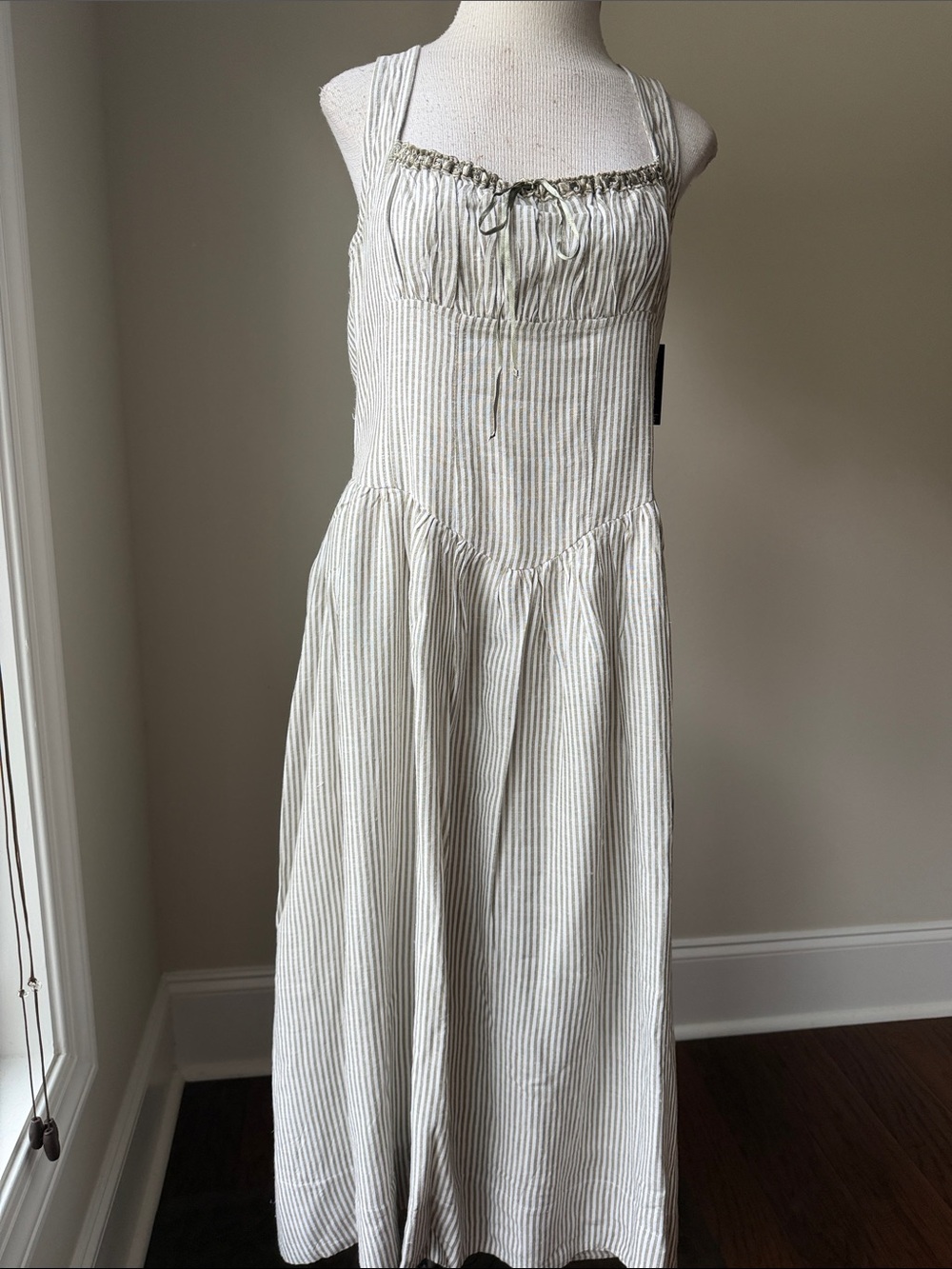 RD Style Striped Sleeveless Maxi Dress in Ivory and Gray